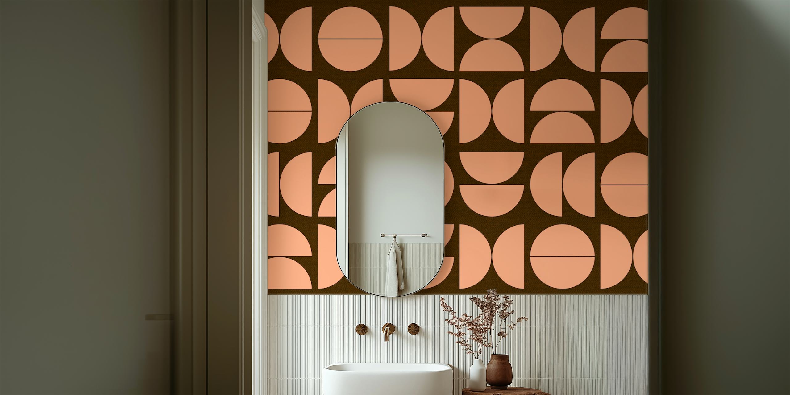 Geometric shapes in pink and brown on dark background wallpaper