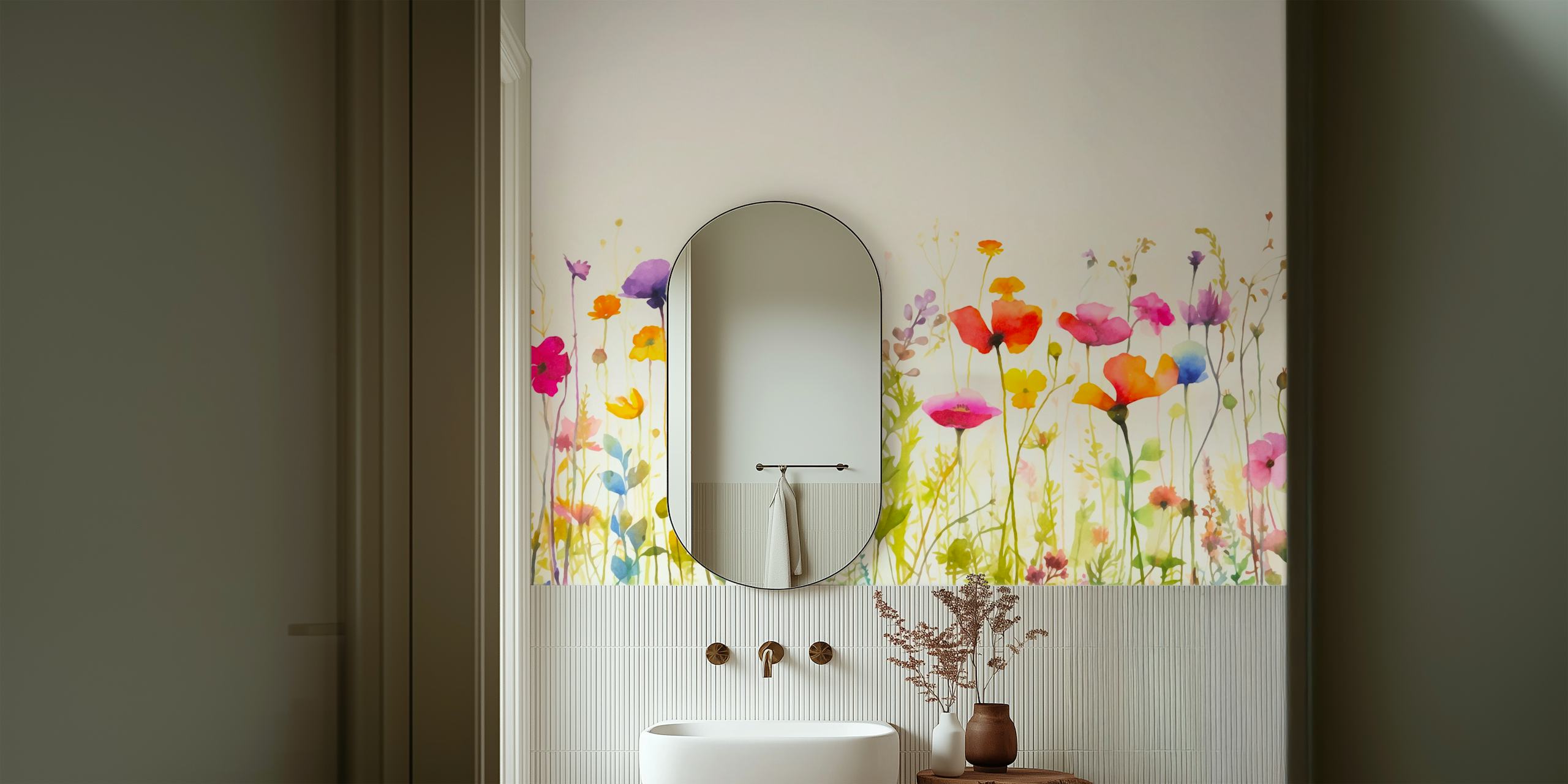 Spring Meadow Breeze Aquarell Blumen Tapete