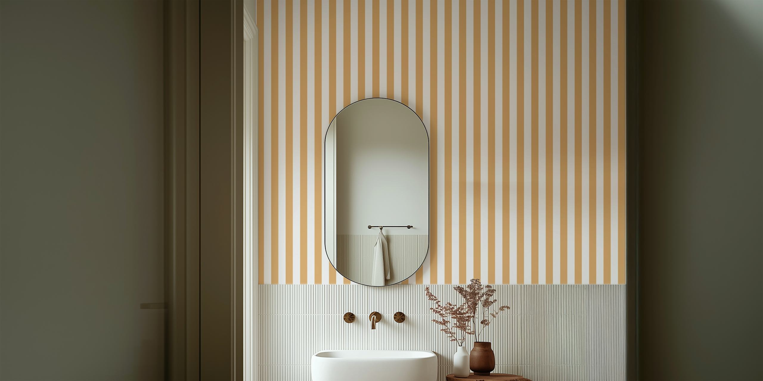 Beige striped wallpaper in Scandinavian style
