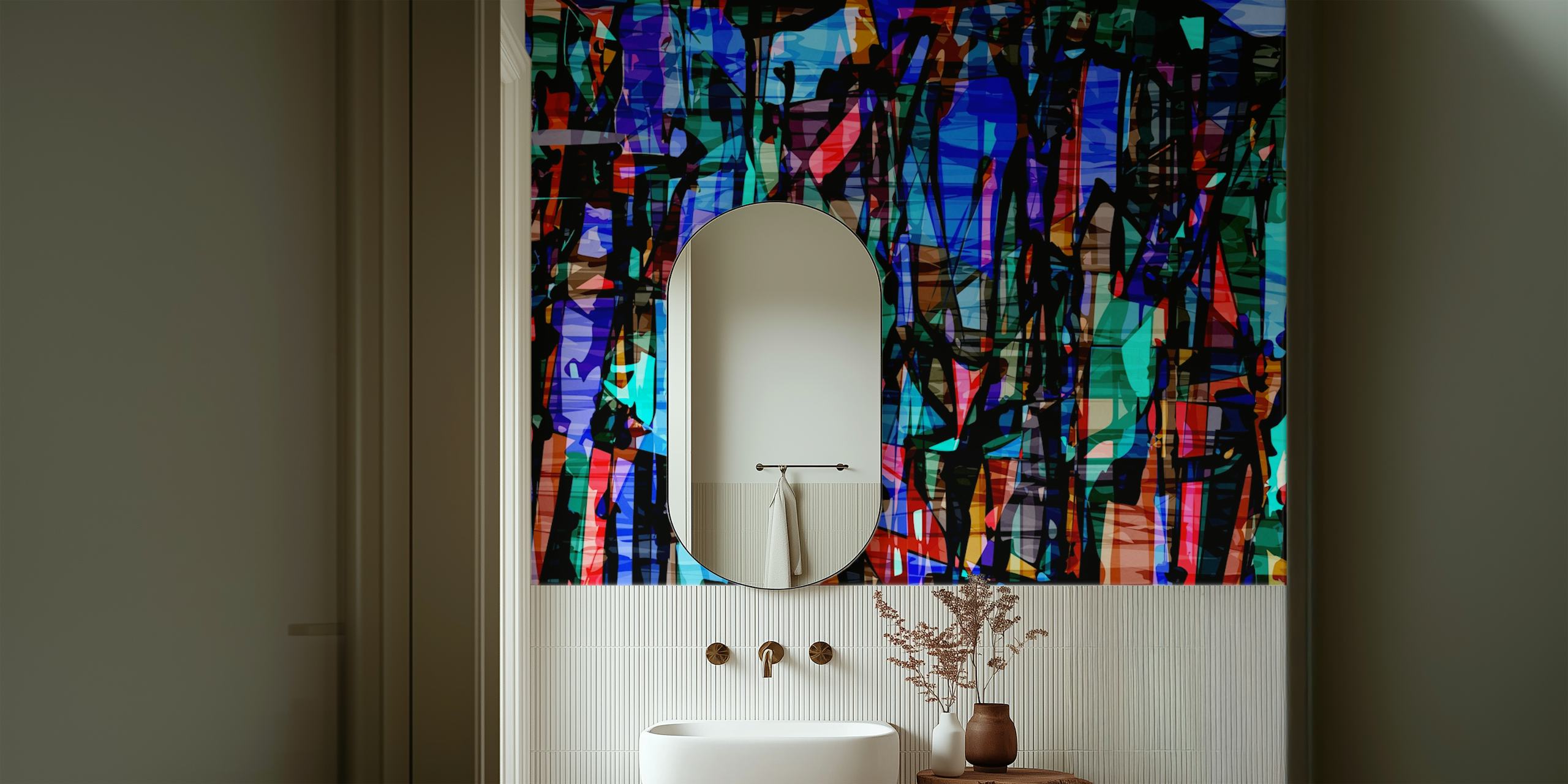 Vibrant Art Mosaic 2 wallpaper displayed in a room