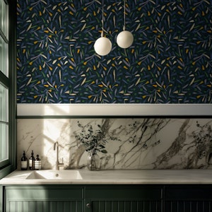 Midnight Floral Pattern #2 / Blue & Yellow