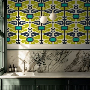 Vintage Elegant Floral Forms in Green - L