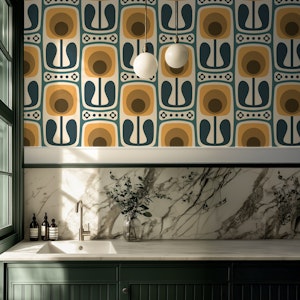 Nostalgic Retro Blooms Orange Green - L