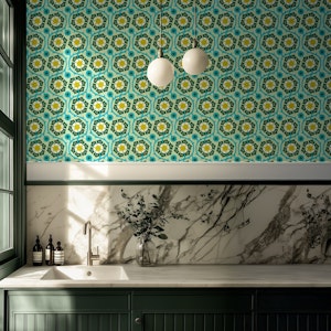 Bold Vintage Flora in Green Blue - S