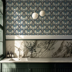 Art Deco Floral in Blue Gray - S