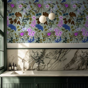 Hummingbird Damask on Sage