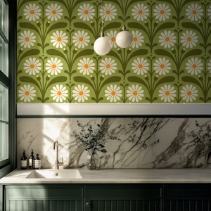 Elegant Daisy Design in Green - L