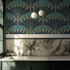 Art Deco Scallop Naval Blue Gold