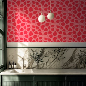 Large Scale Modern Leaves - Pink and Red