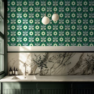 Retro Botanical Serenity in Green - S