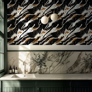 black marble with white and golden veins
