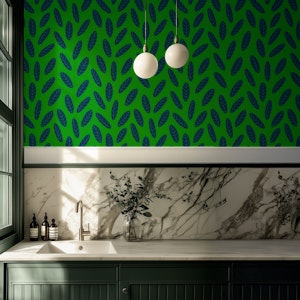 MOD LEAF Retro Scattered Leaves Navy Green