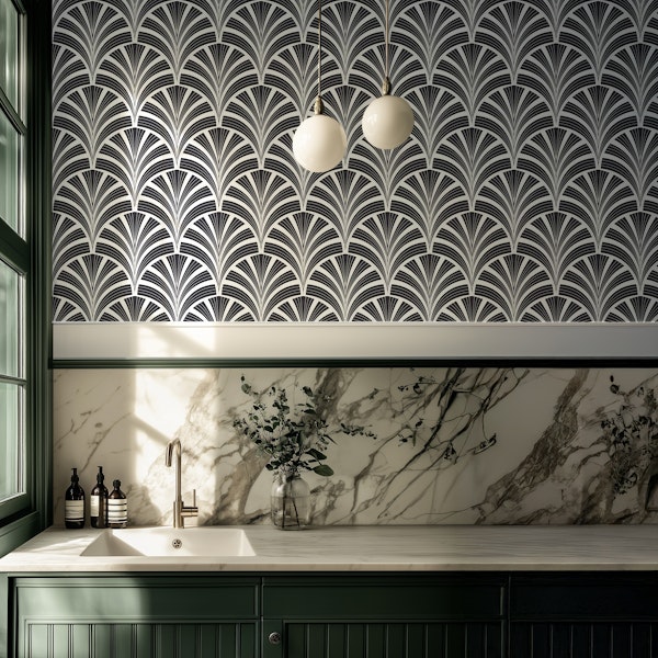 Art Deco Palm fron - Black & White