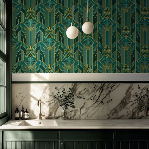 Art Deco Columns - Gold and Teal