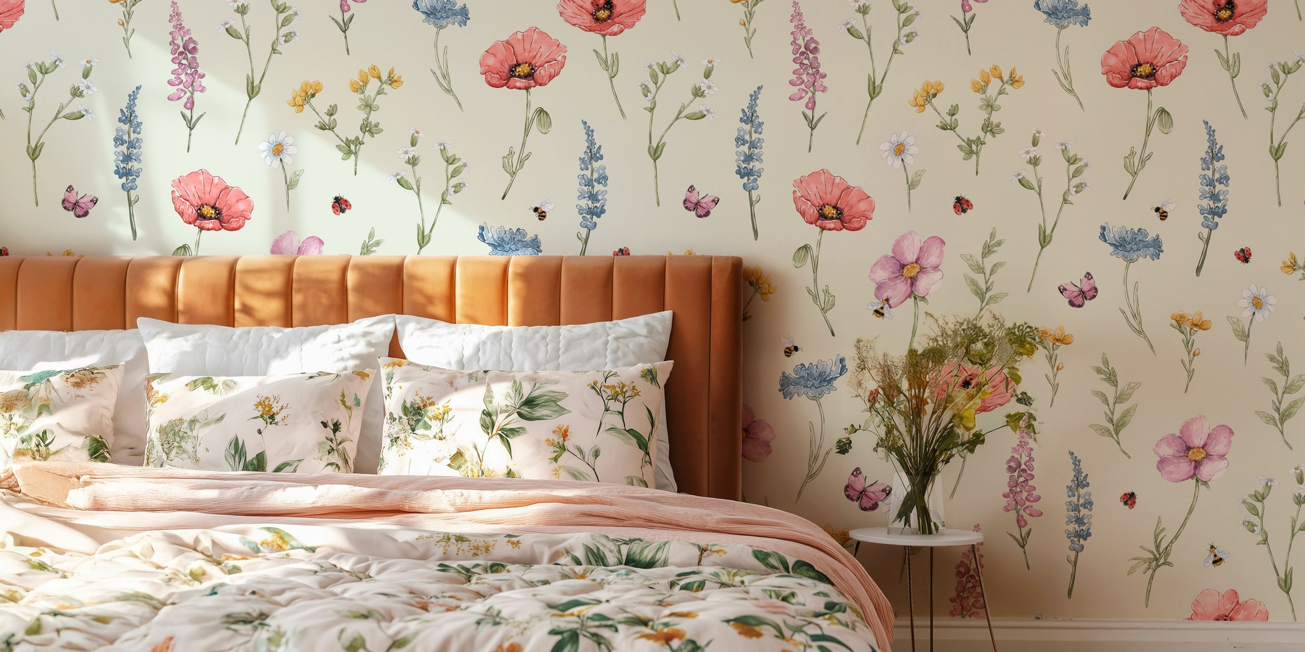 Polish Meadow green floral wallpaper in a room