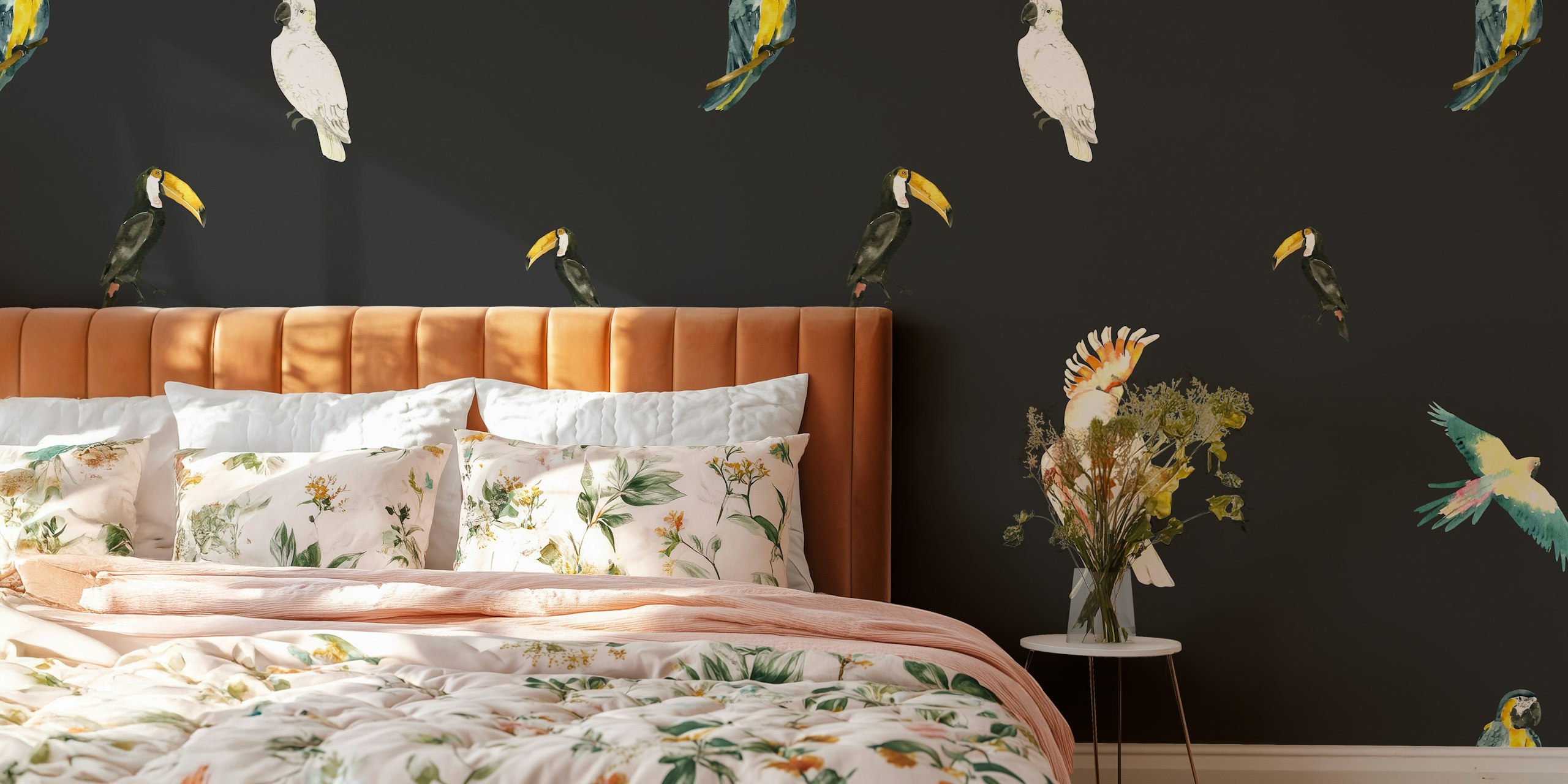 Tapeta Tropical Birds in Watercolor Style v místnosti