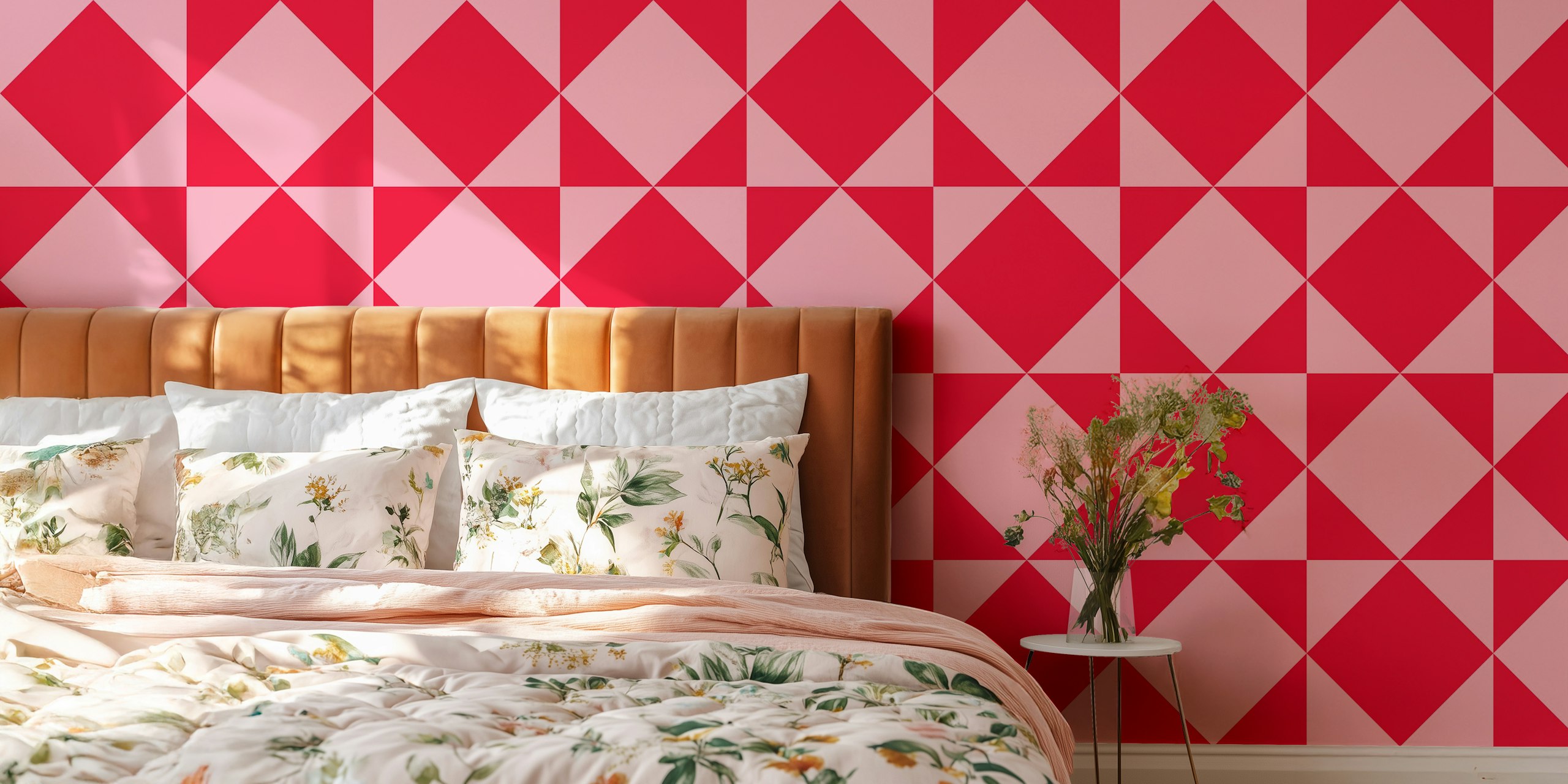 Δωμάτιο με Classic Geometric Blocks - Pink and Red - L ταπετσαρία