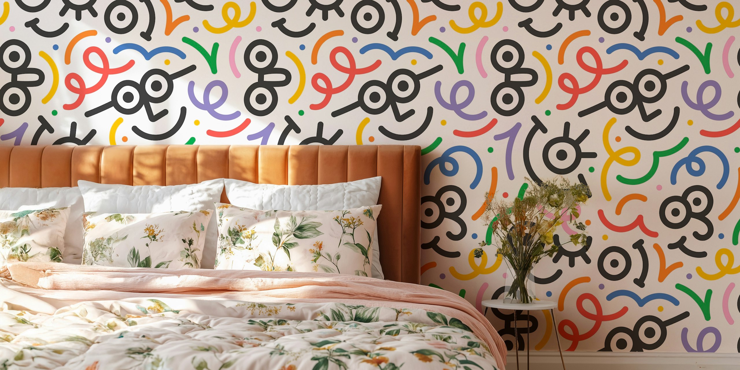 Doodle Faces wallpaper pattern in a room
