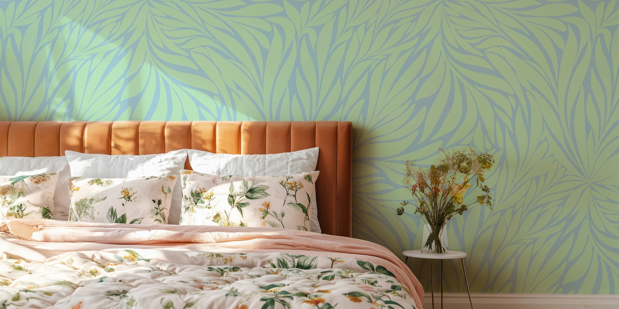 Leafy Serenity Green tapet vist i et rom