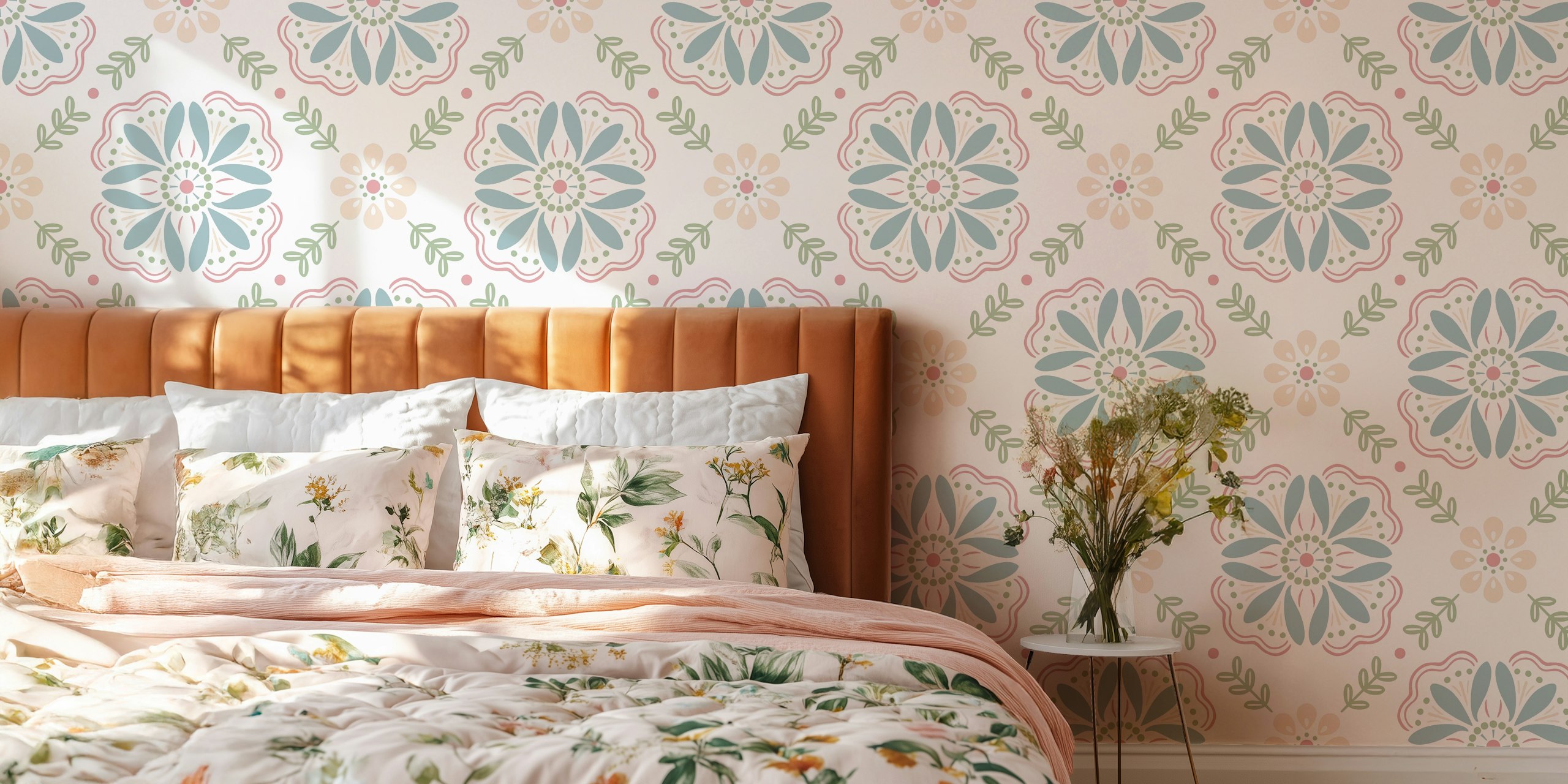 Dizajn tapete Emma Floral Tile u sobi