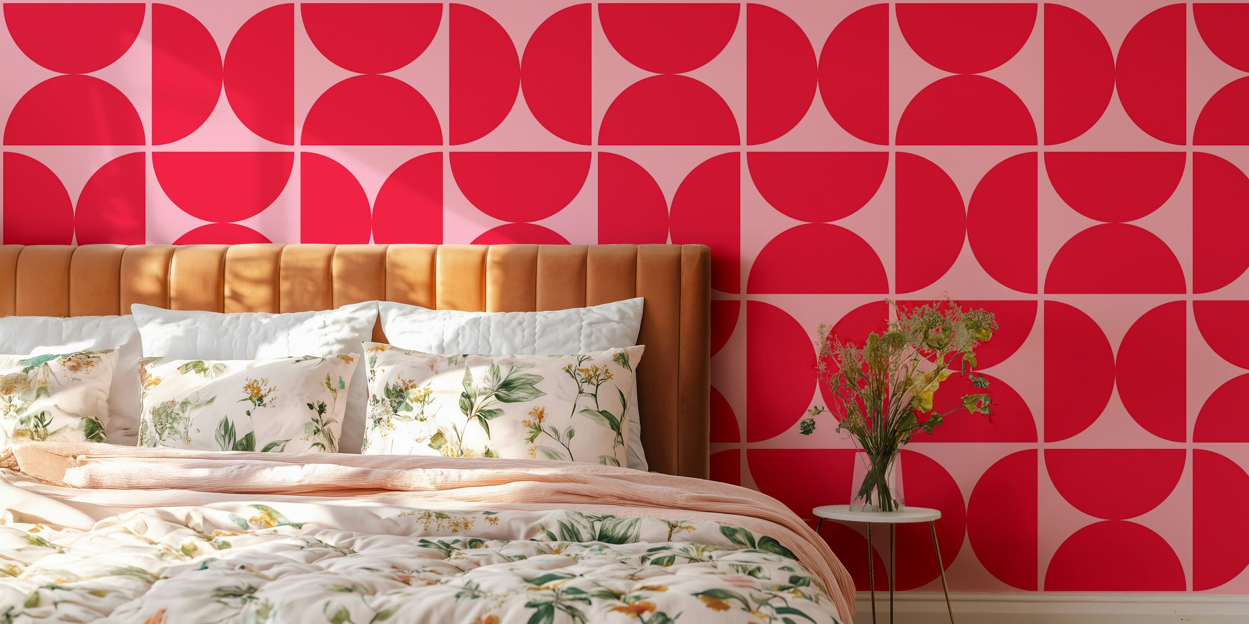 Semicircles tapet i pink og crimson red