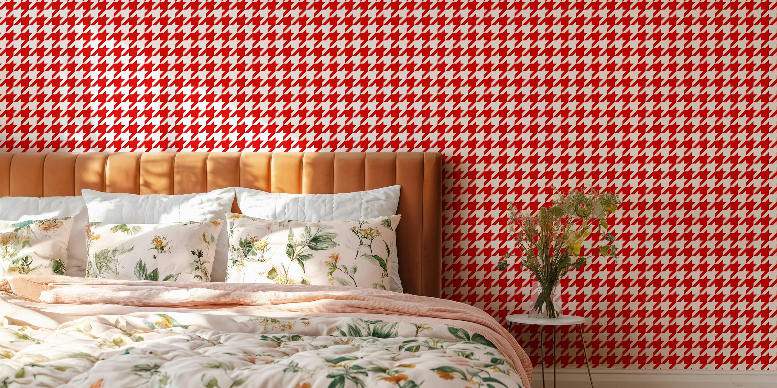 Red and white houndstooth pattern wallpaper