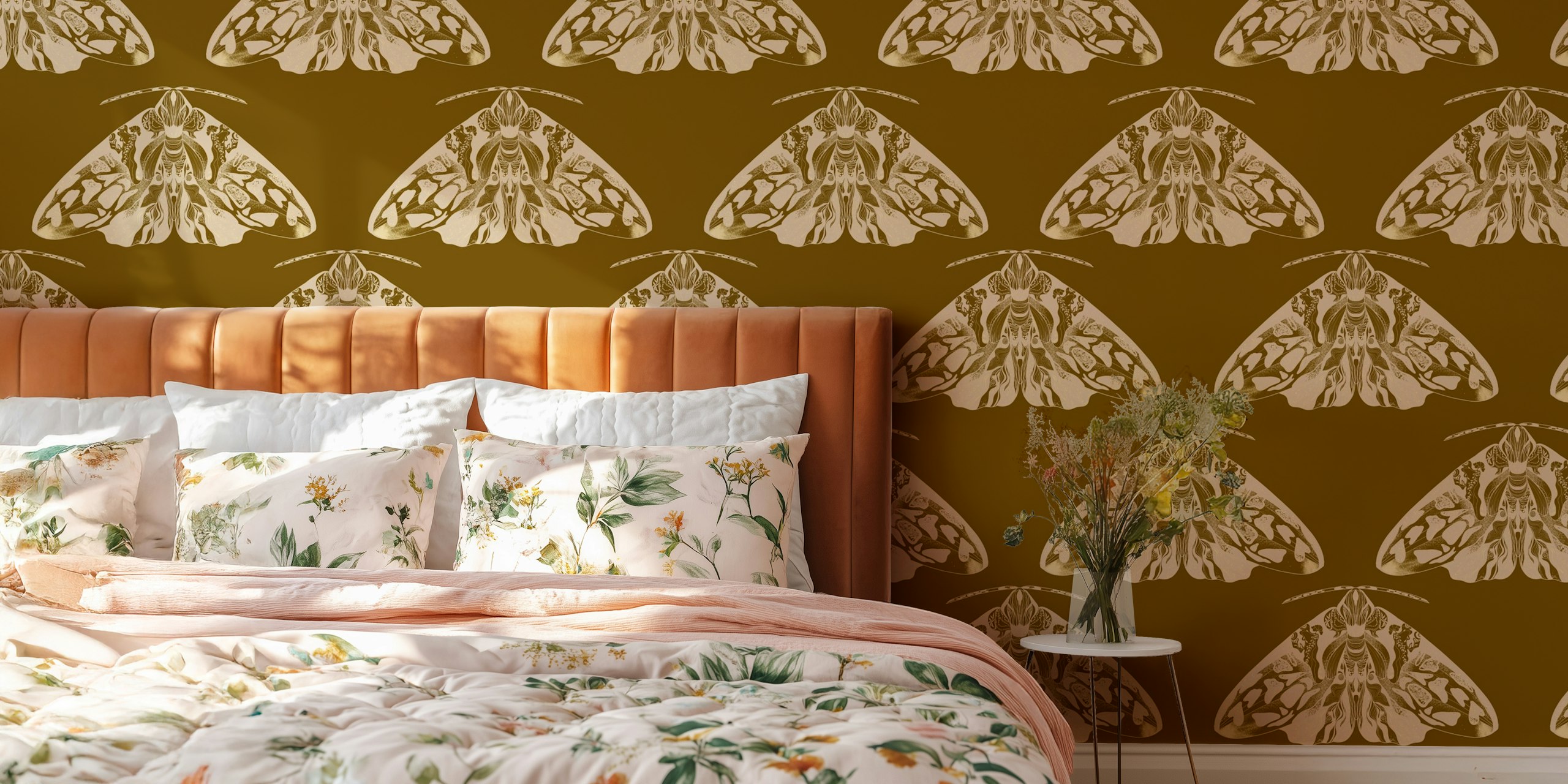 Vintage Moth Harmony Tapete in einem Raum
