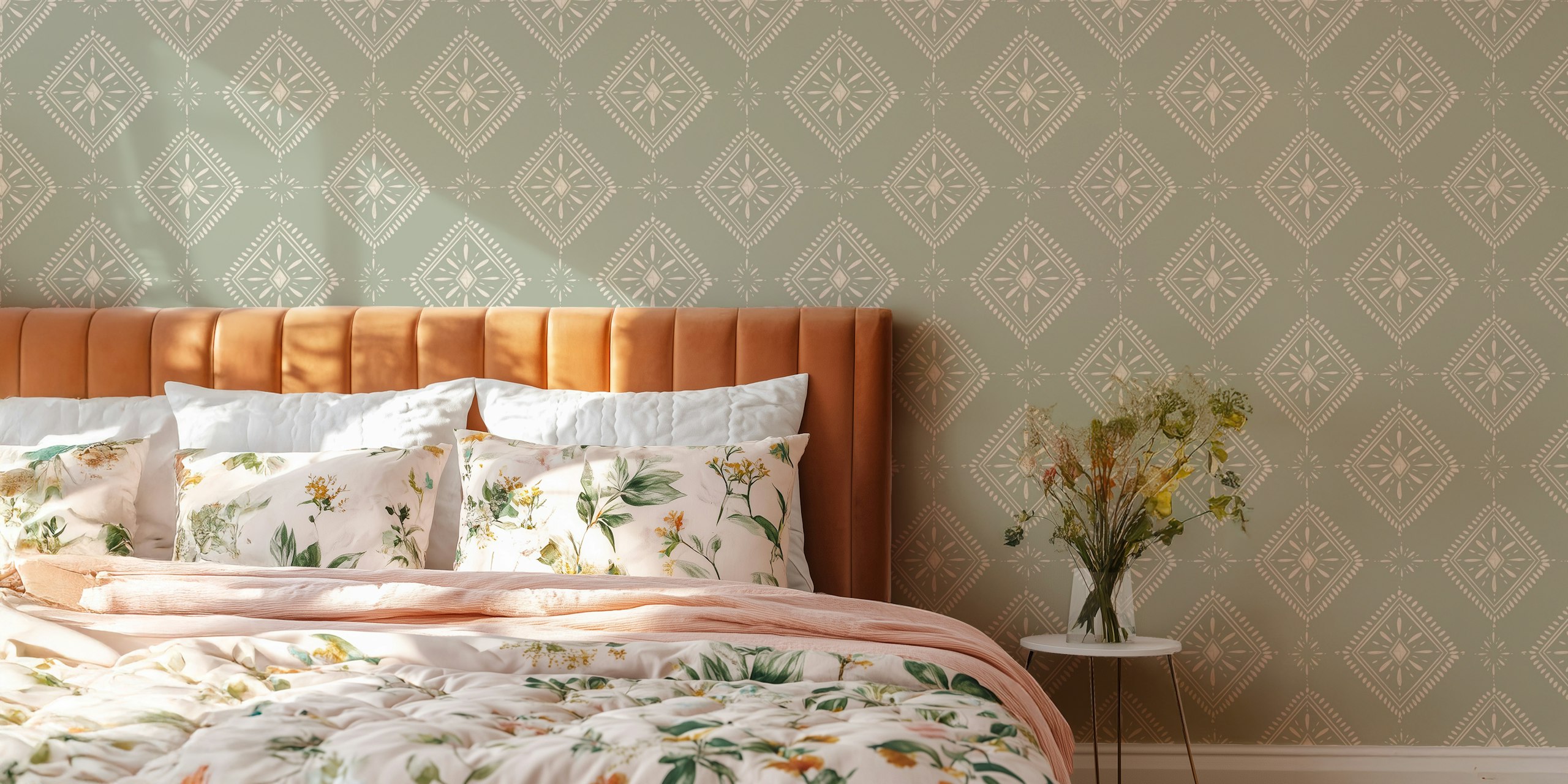 Ταπετσαρία Boho Chic Diamond Decor σε ένα δωμάτιο
