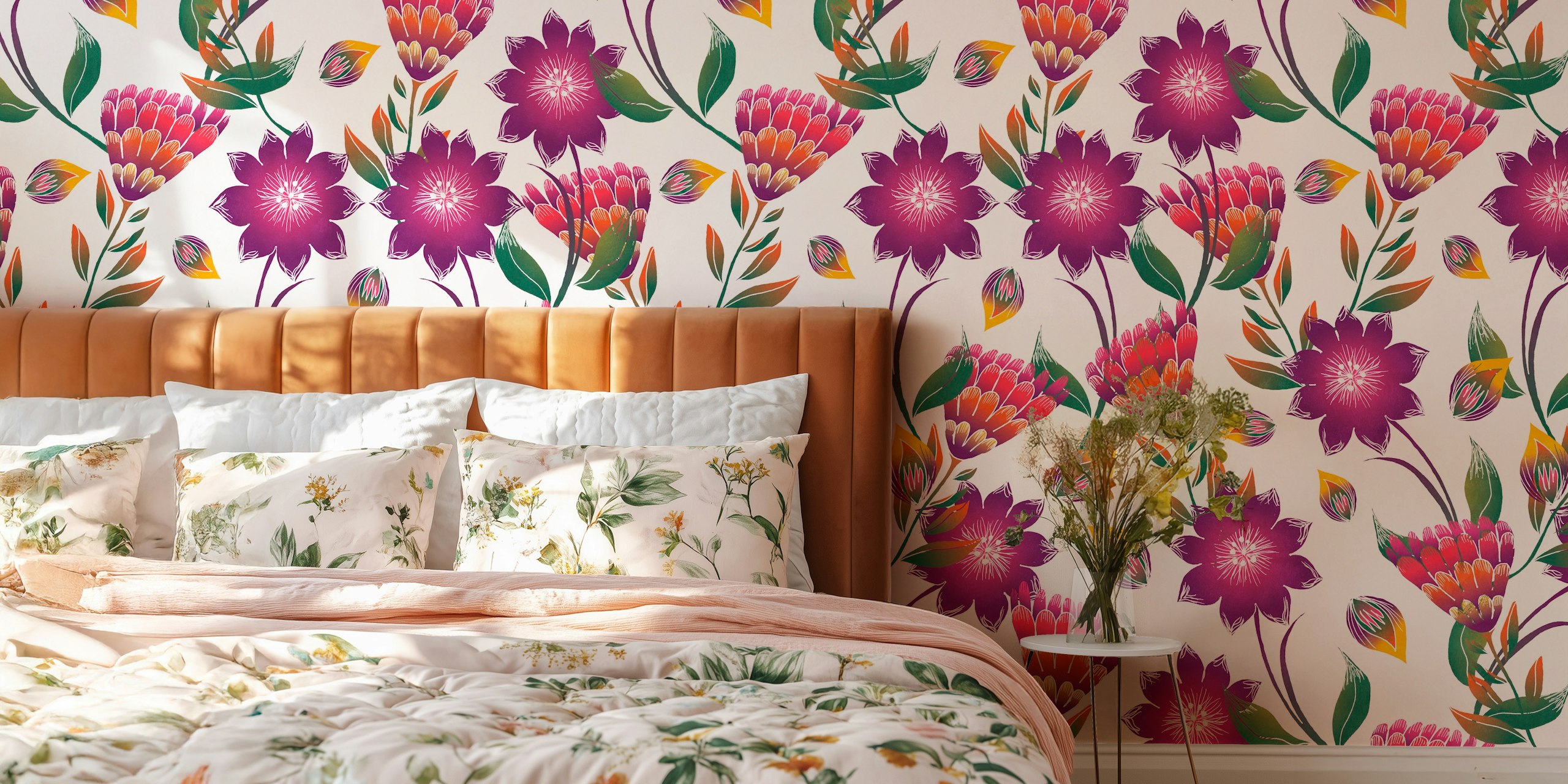 Vibrant Floral Blossom Pattern tapetti huoneessa