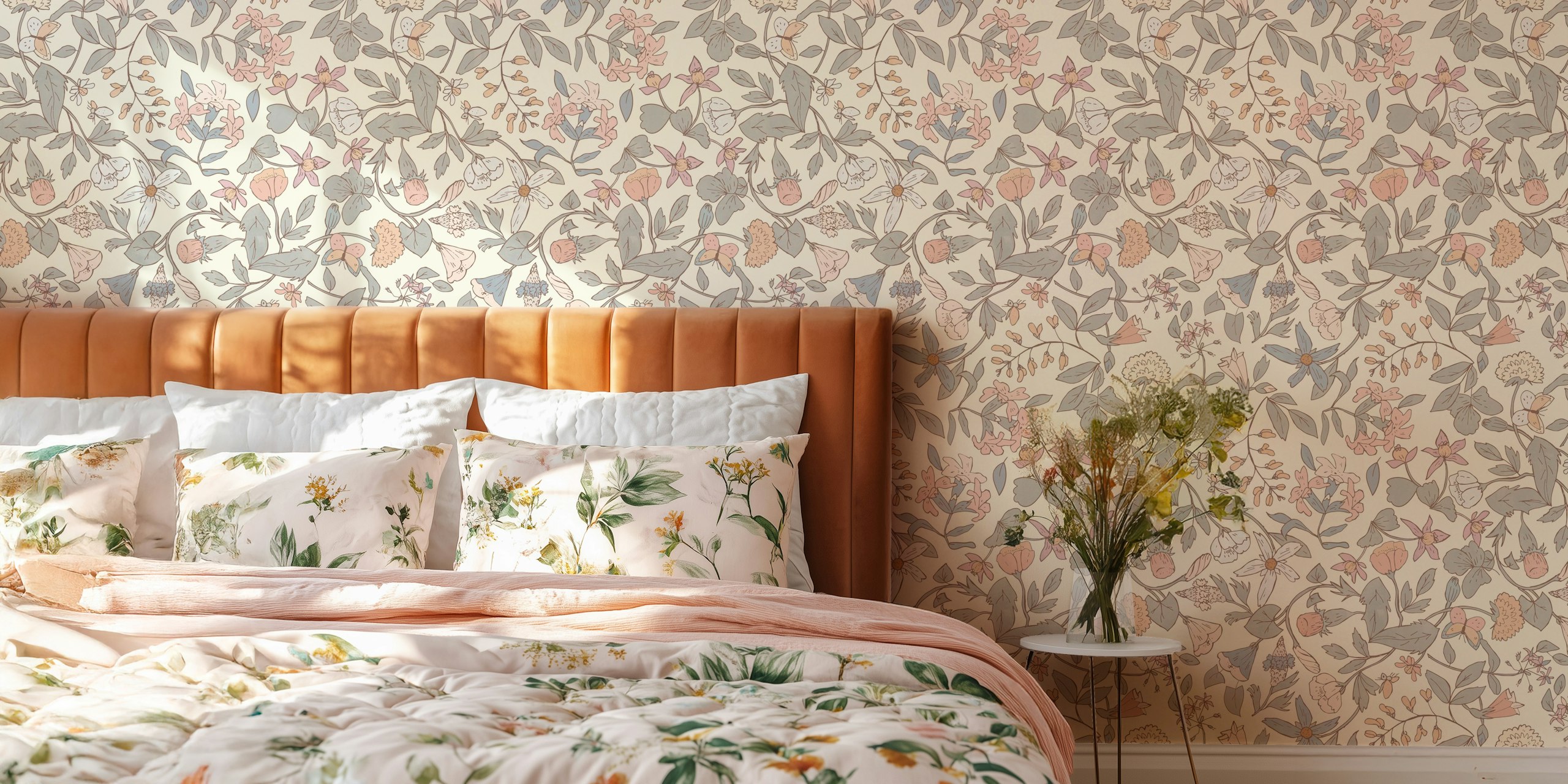 Rustic Floral Tapestry wallpaper in a room
