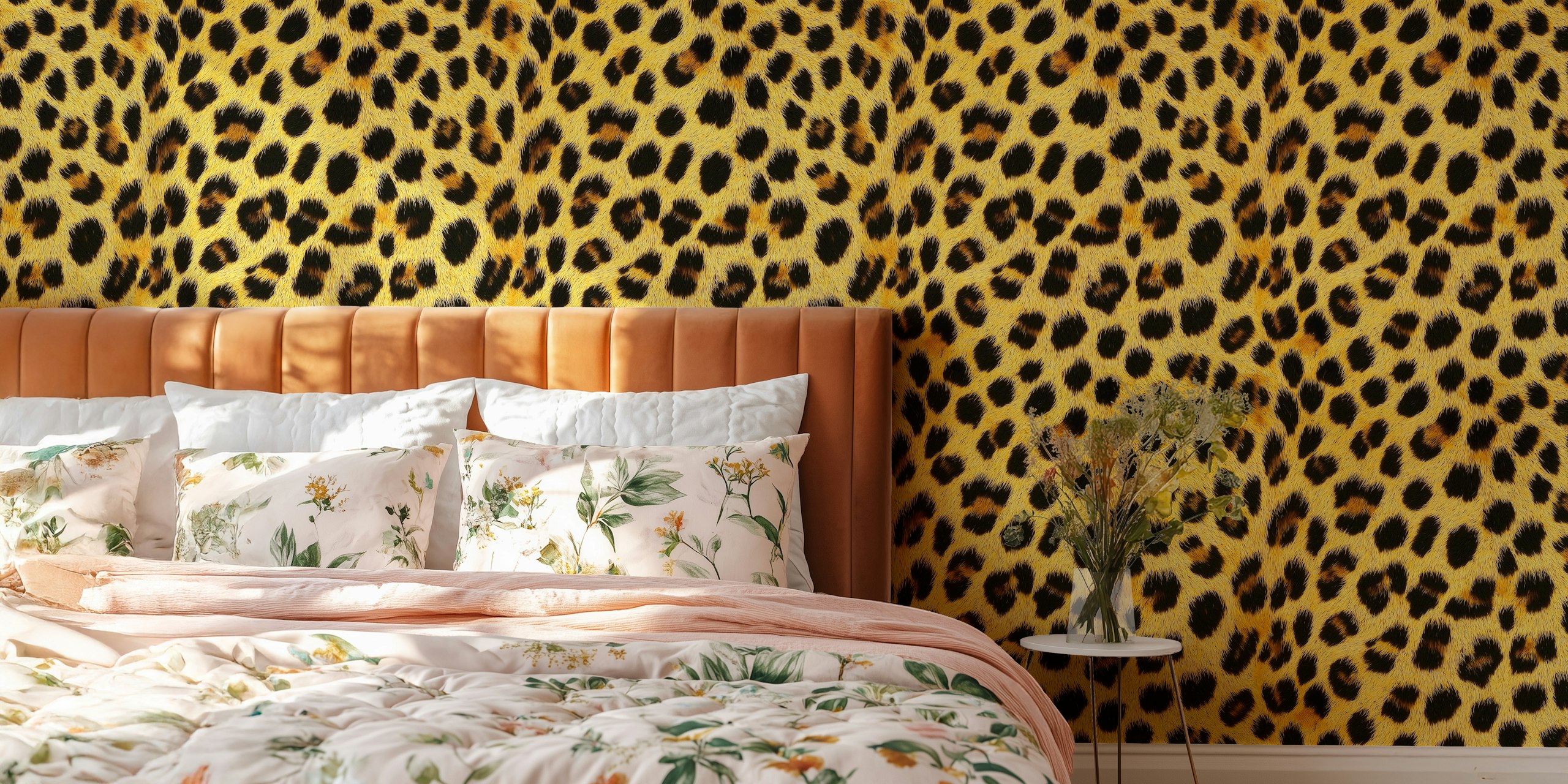 Leopard print wallpaper in a modern interior