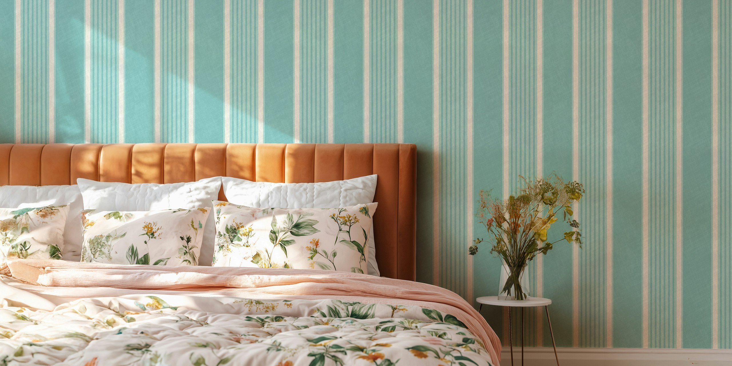 Antique stripes wallpaper in Duck Egg Blue
