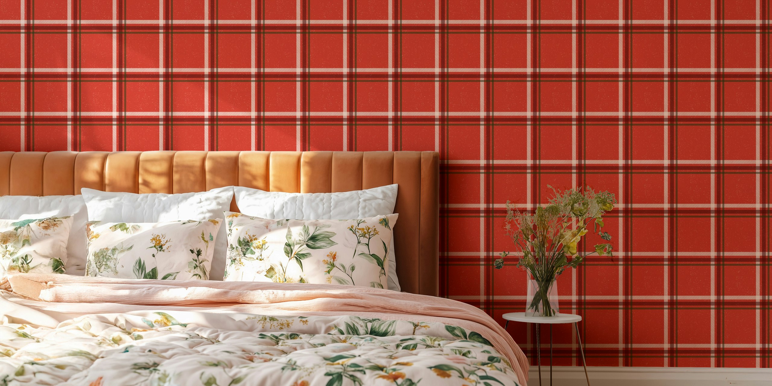 Winter Plaid Red tapetti huoneessa