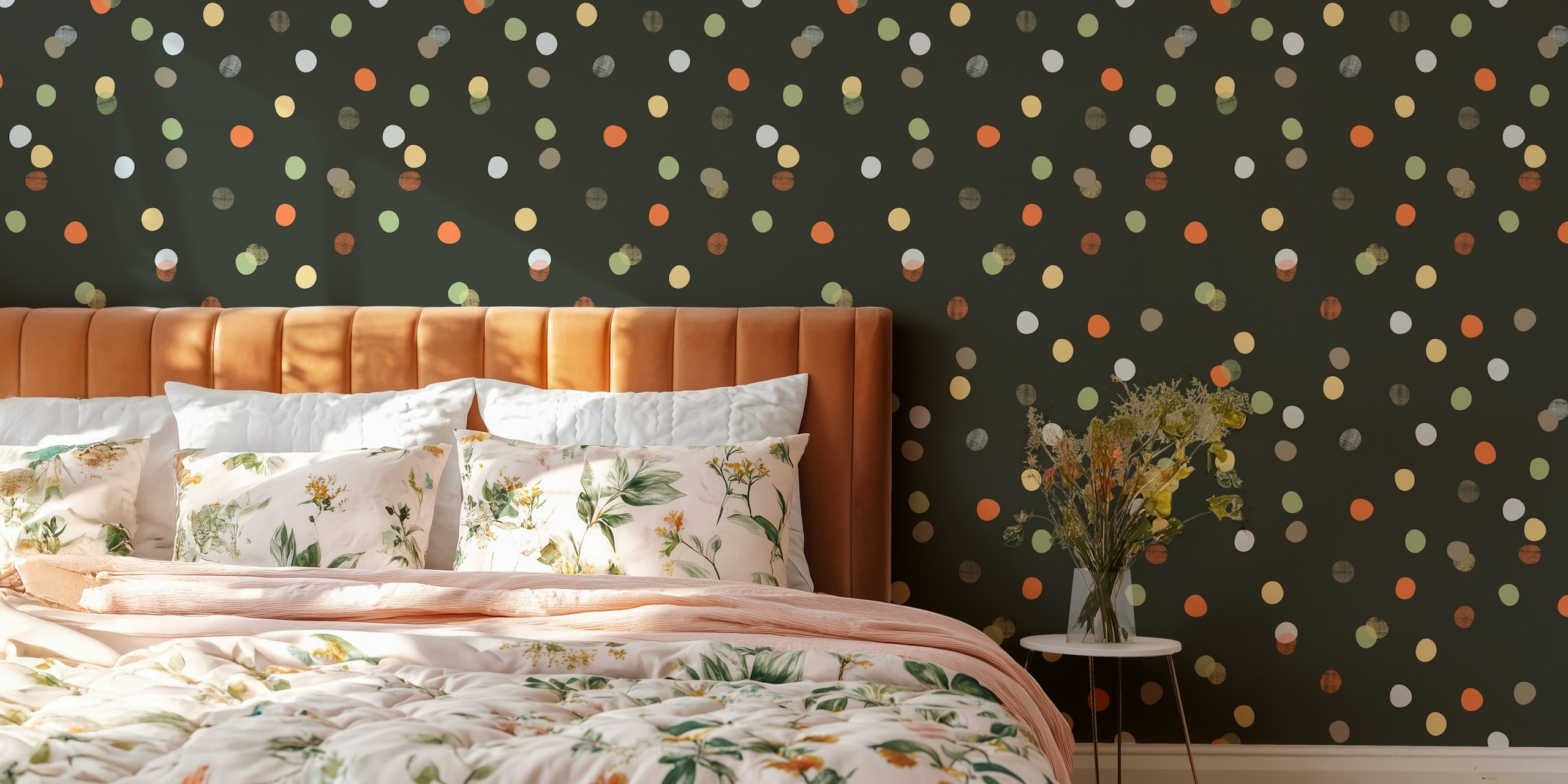 Colorful confetti polka dots Tapete in einem Raum