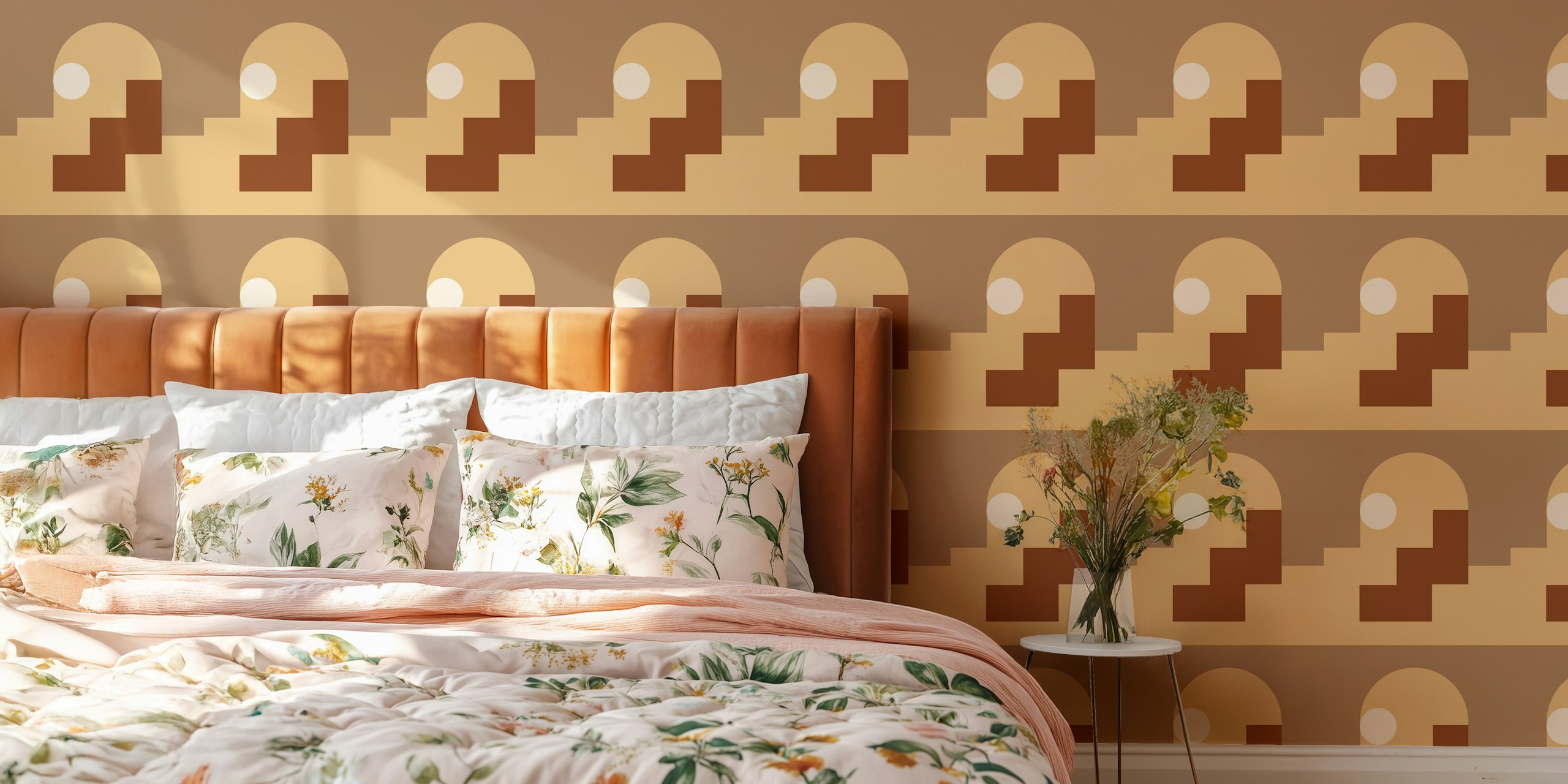 Geometric shapes in warm brown and beige colors wallpaper