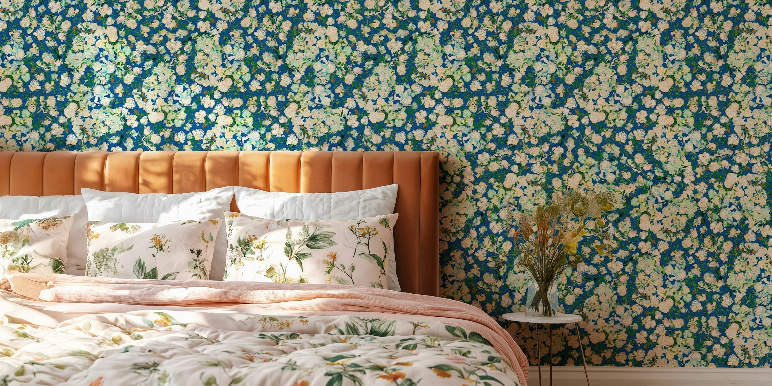 Vincent Van Gogh Roses in Ultramarine Blue wallpaper