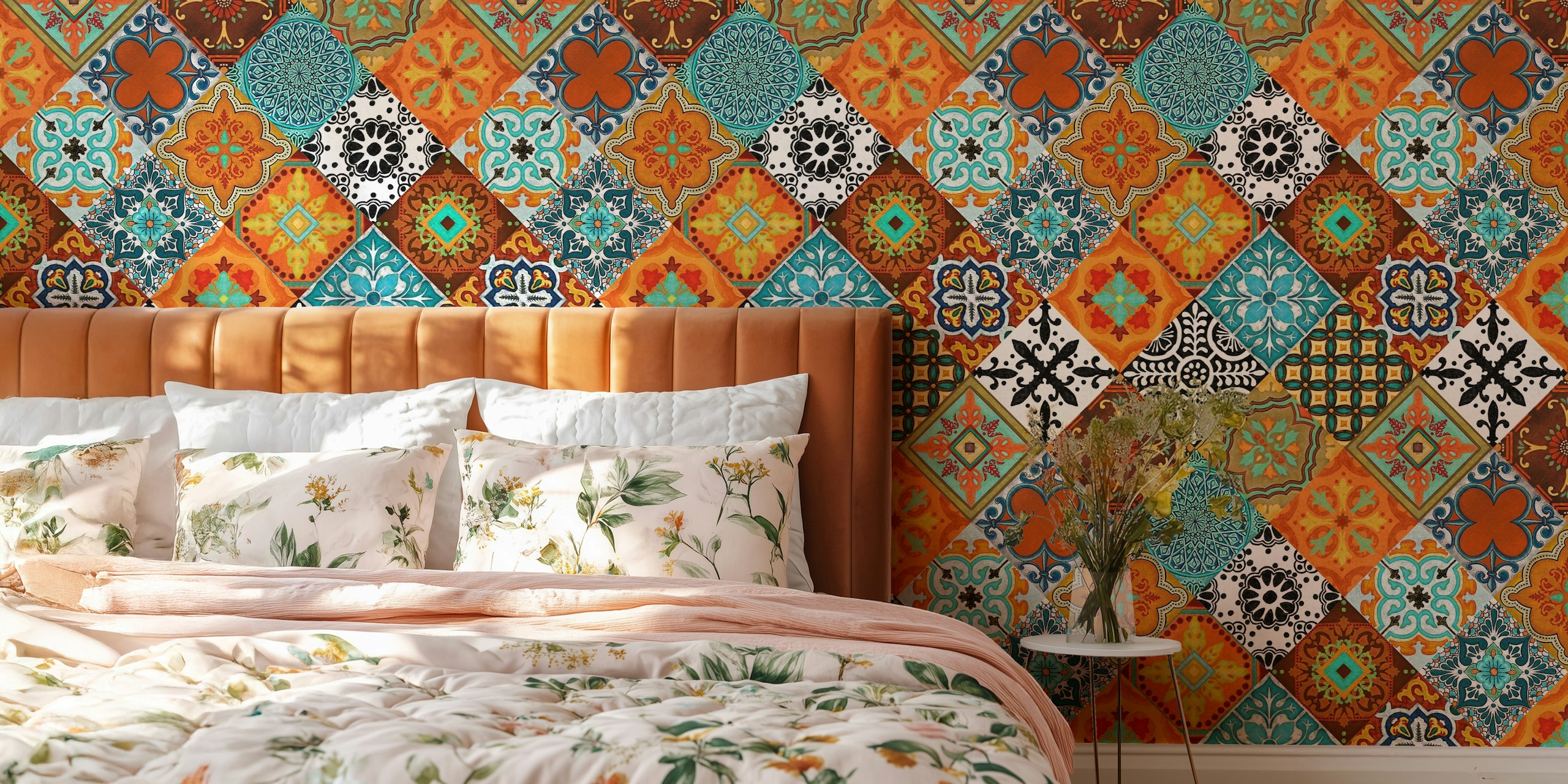 Talavera Tiles Orange Turquoise tapet i ett rum