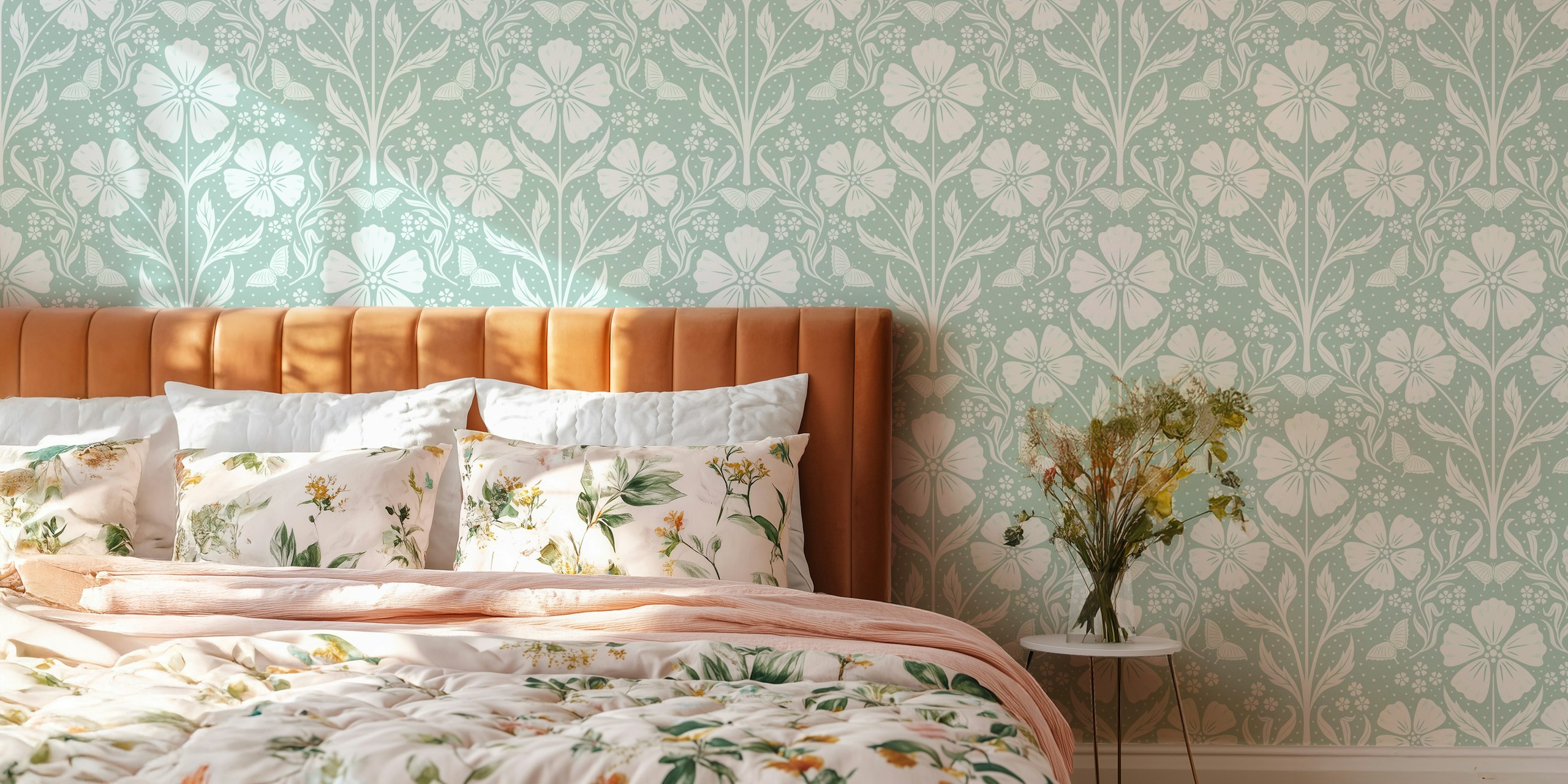 Awakening Flowers Damask mint green zobrazení tapet