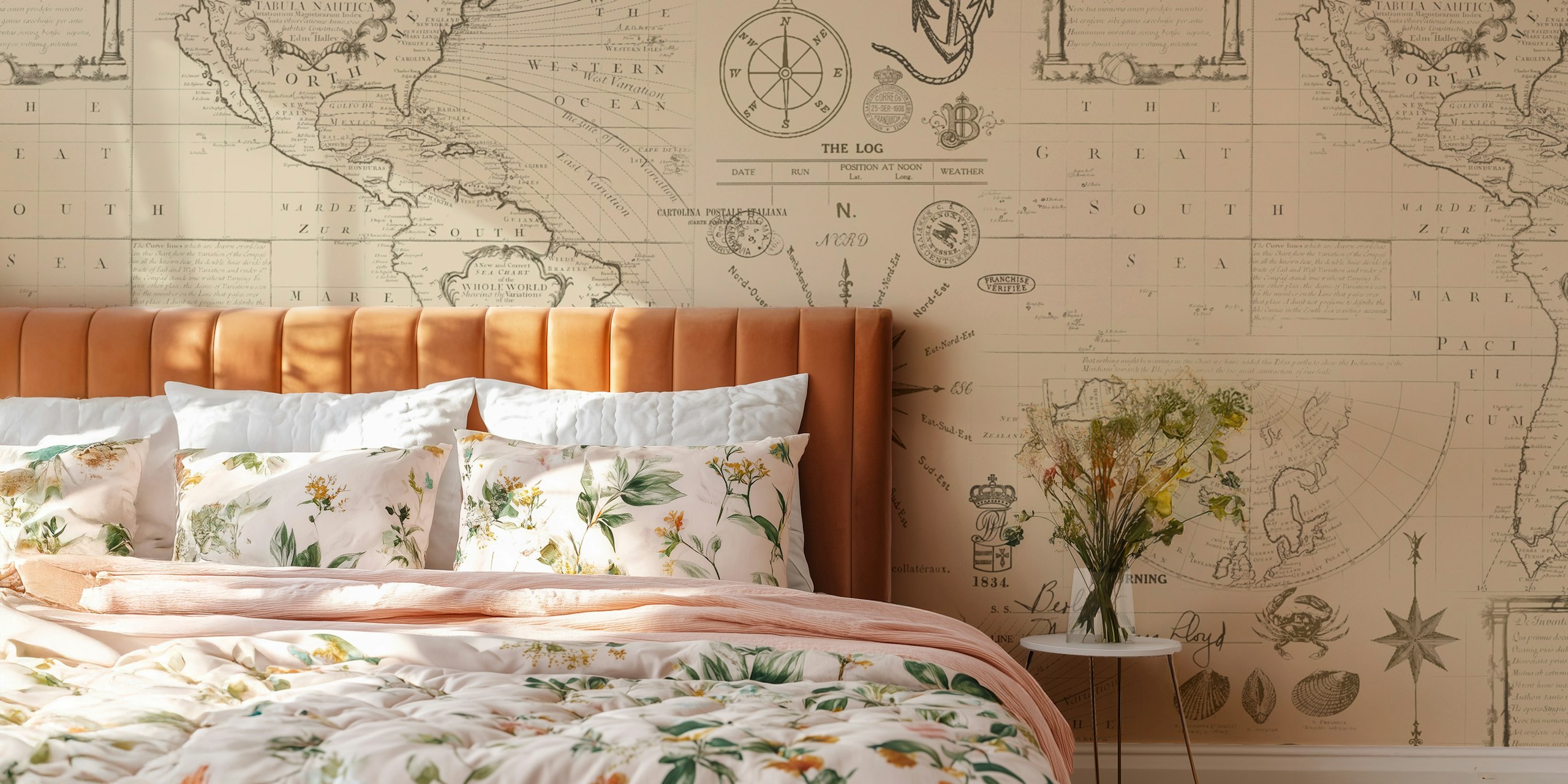 Nautical Mural Wallpaper em tons de sépia