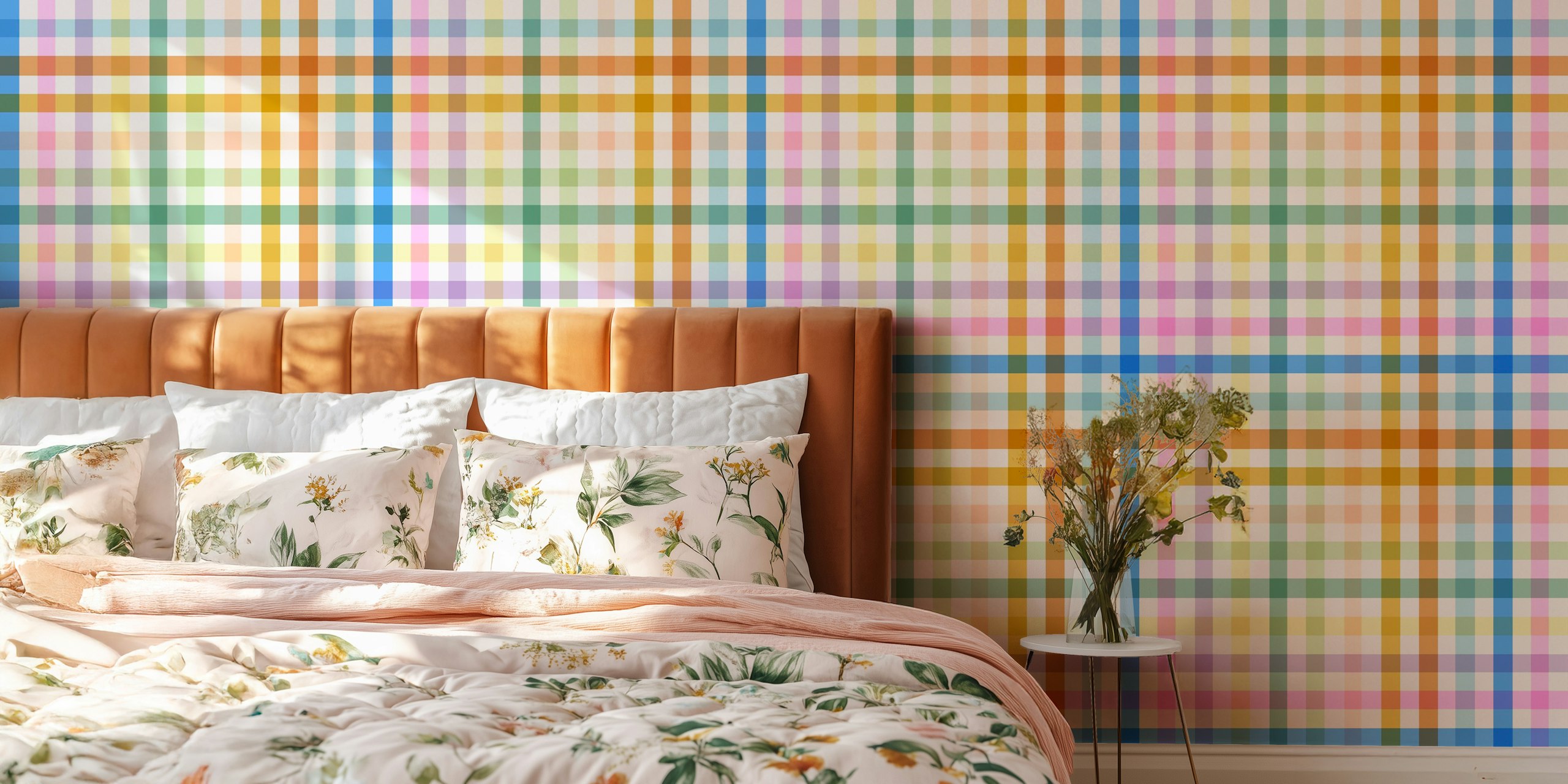 Rainbow check pattern with pastel colors; plaid wallpaper