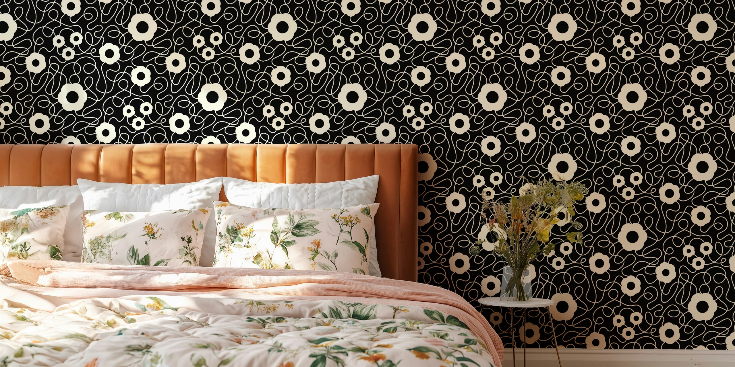 Abstract Floral Dance Black and White tapeta