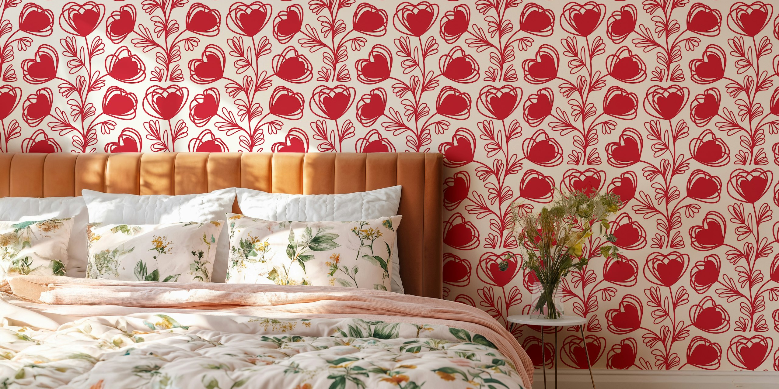 Sweetheart Plant Motif Red wallpaper in a room