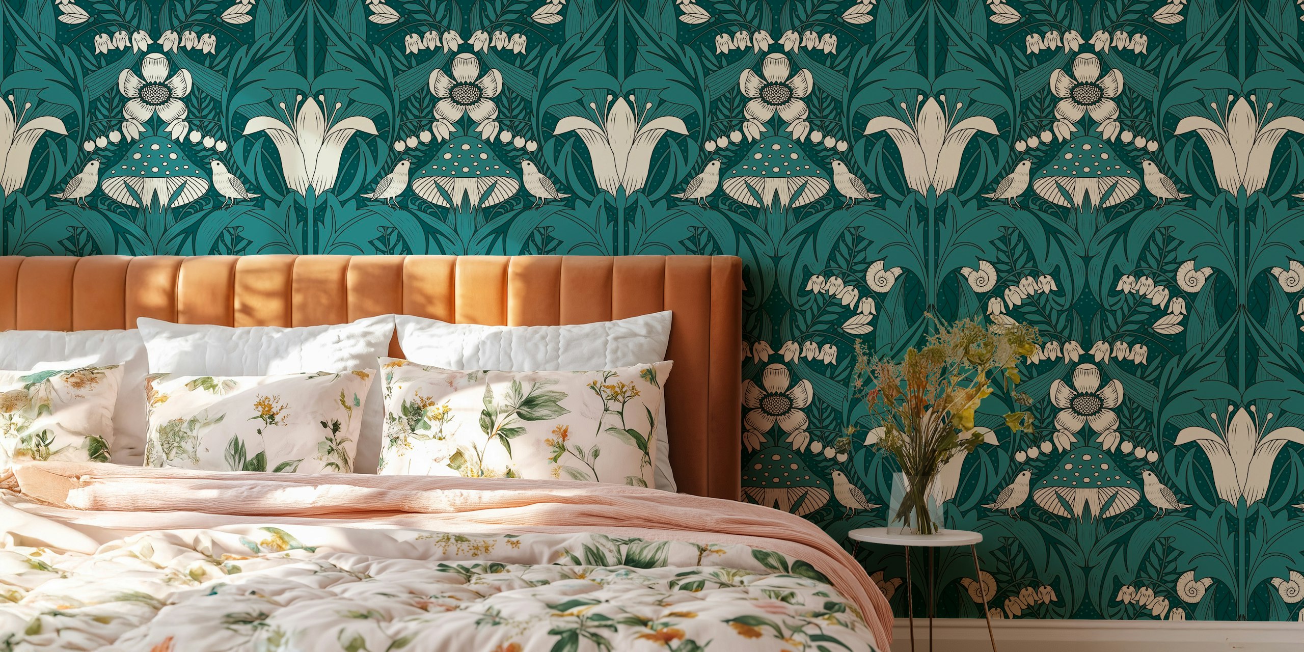 Art Nouveau Woodland Wilderness behang in een kamer
