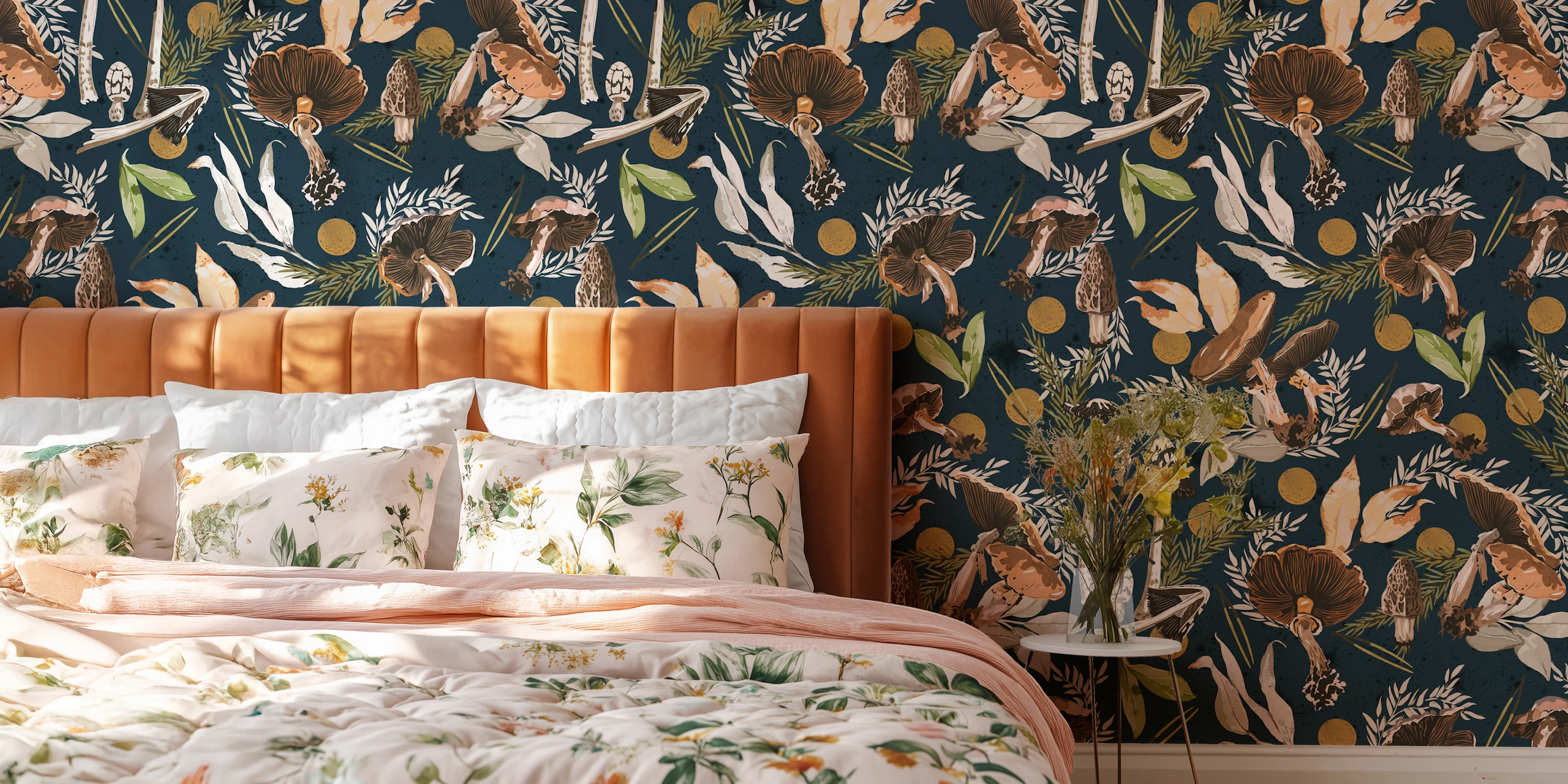 Bohemian Mushroom Motif Wallpaper | happywall.com
