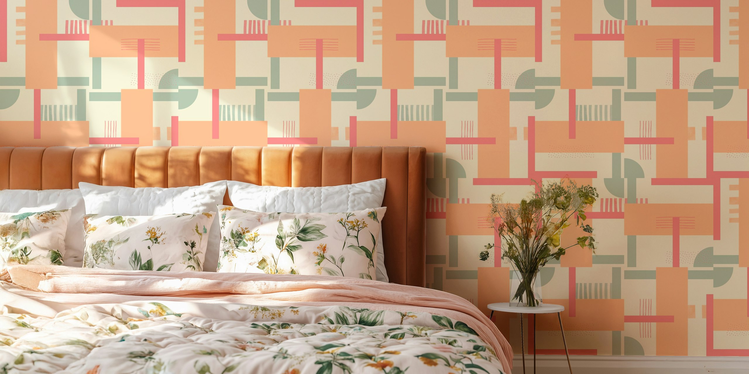Carta da parati Chic Geometric Blocks in una stanza