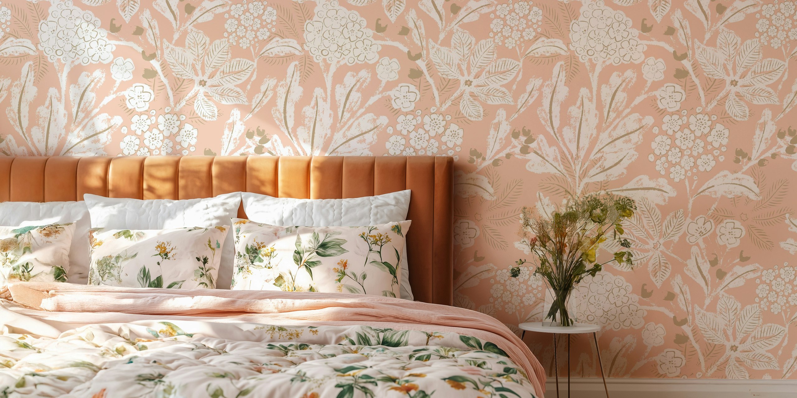 Ταπετσαρία Soft Flora Canvas σε ένα δωμάτιο