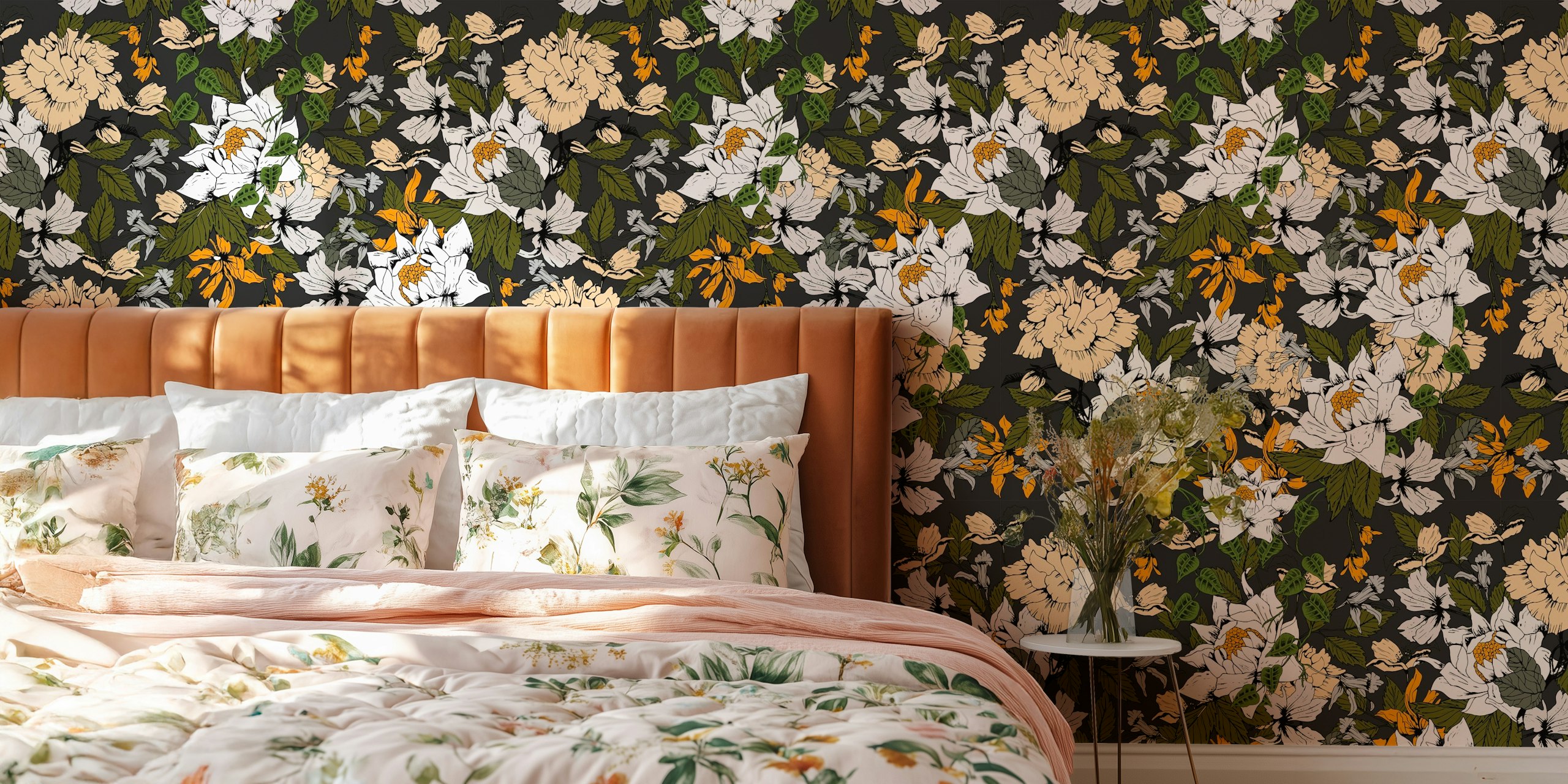 Dark Botanic Symphony blomster tapetdesign