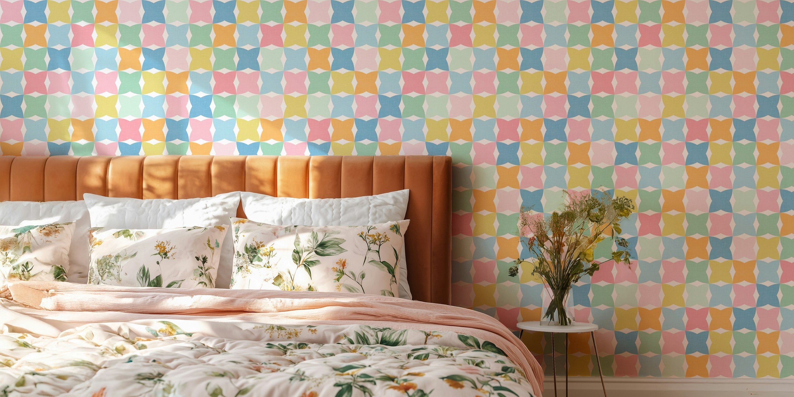 Ταπετσαρία Geometric Pastel Shapes σε ένα δωμάτιο