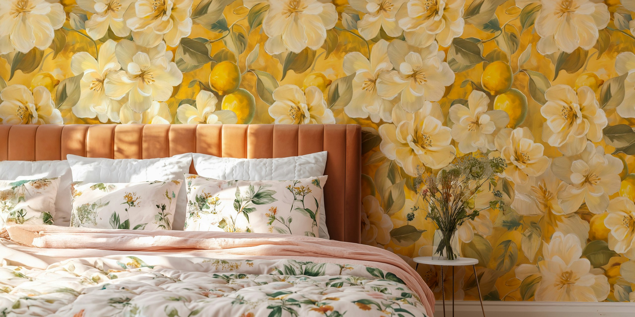 Lemon Scented Blooms behang in een kamer