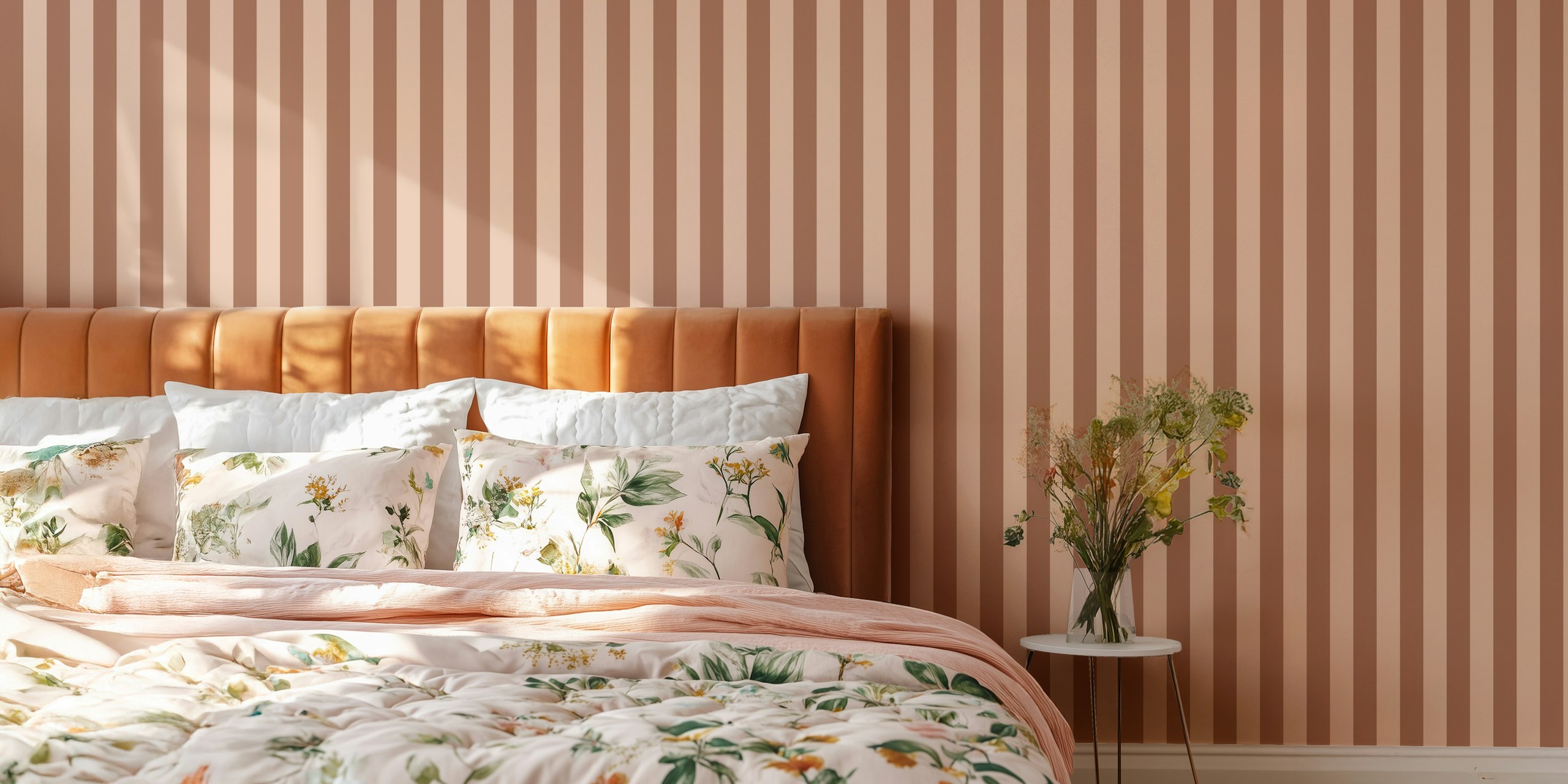 Mocha Mousse and Cream Tan Medium Stripes wallpaper